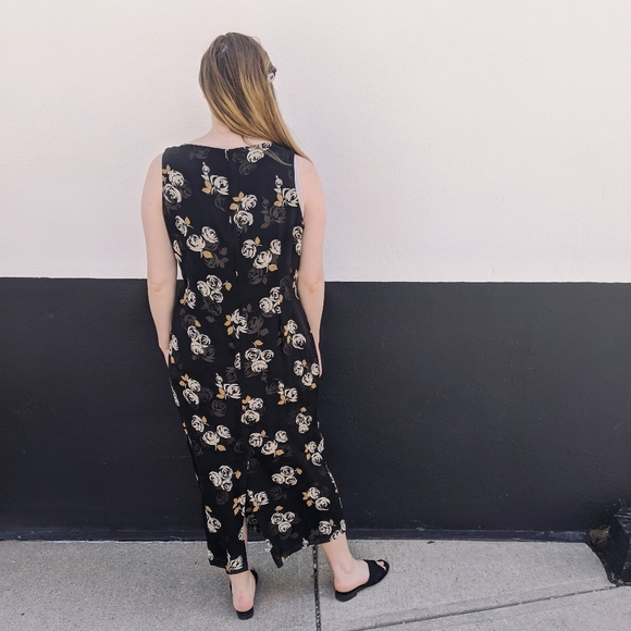 Laura Ashley 90s black silk floral maxi dress - Picture 3 of 5